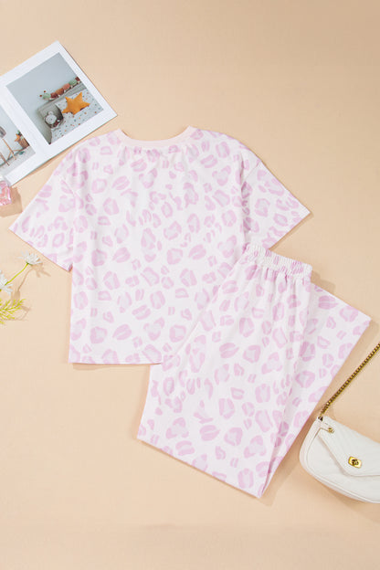Pink Leopard Two Piece Top and Pants Set