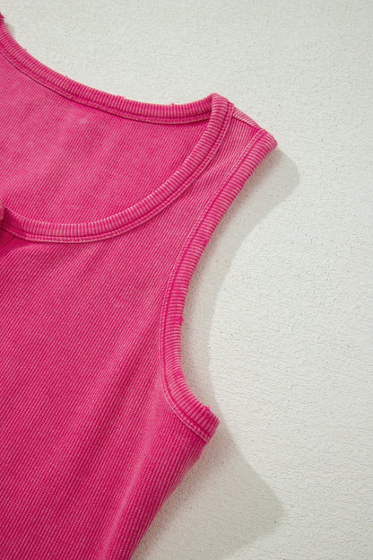 Bright Green Vintage Distressed Ribbed Mineral Wash Tank Top