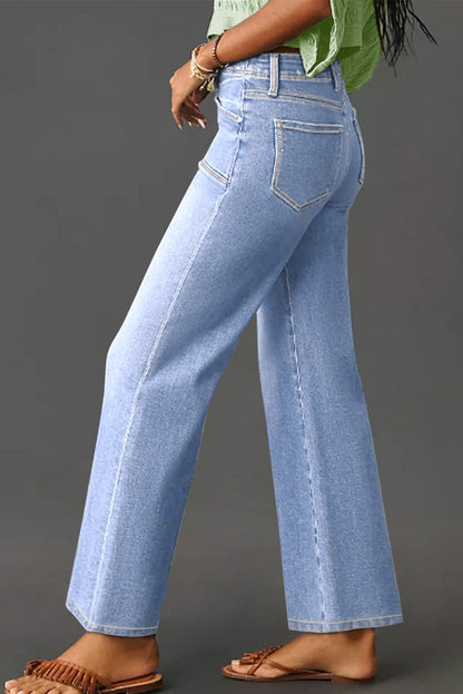 Beau Blue Loose Straight Leg Cropped High Waist Jeans