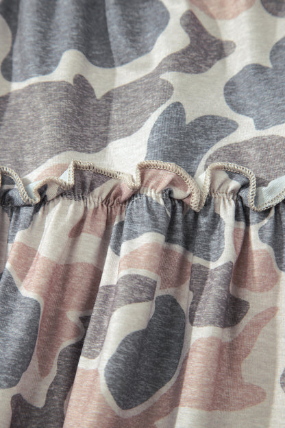 Brown Camo Print Wide Leg Casual Pants