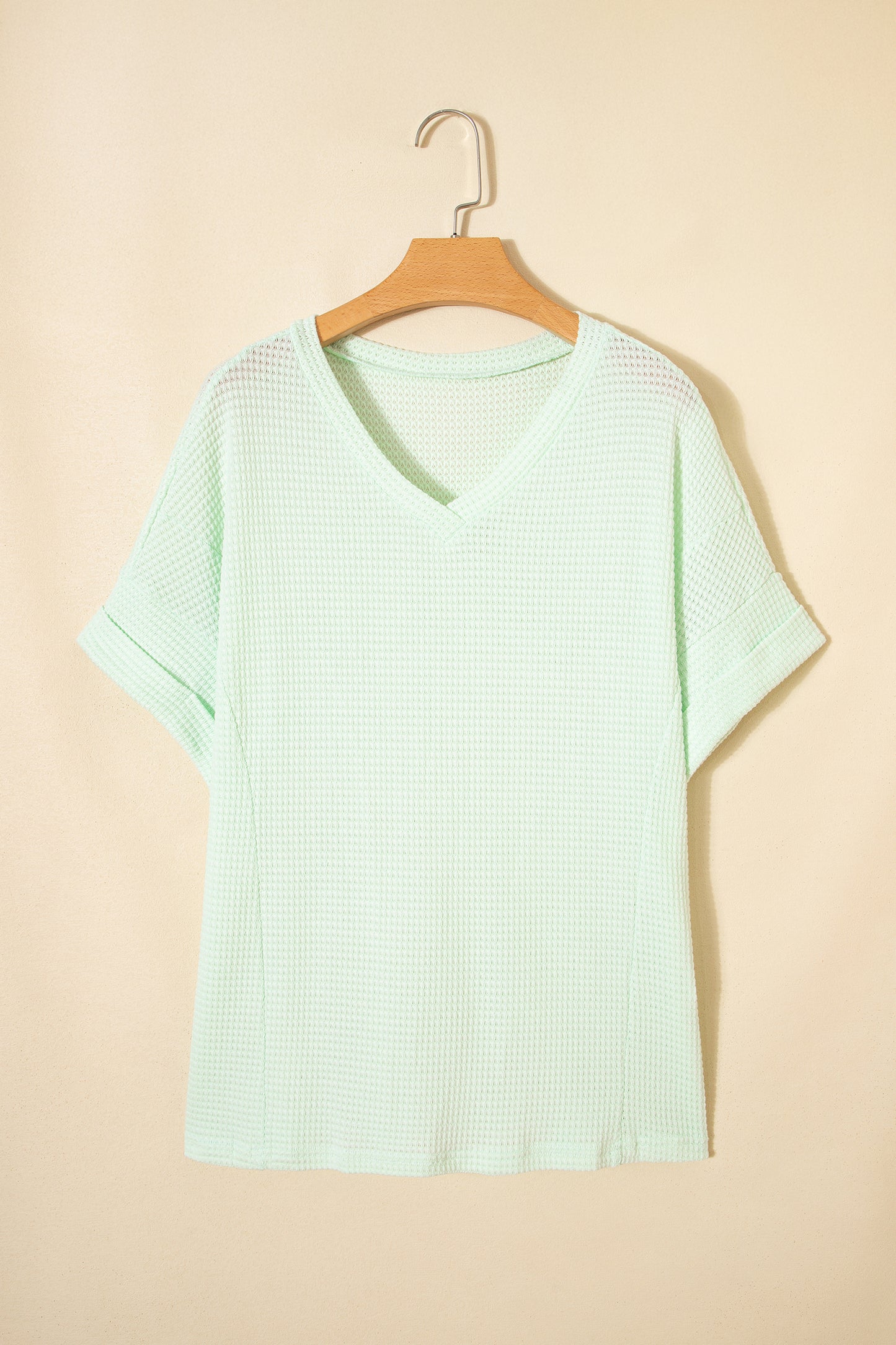Wisteria Waffle V Neck Short Sleeve Knit Top