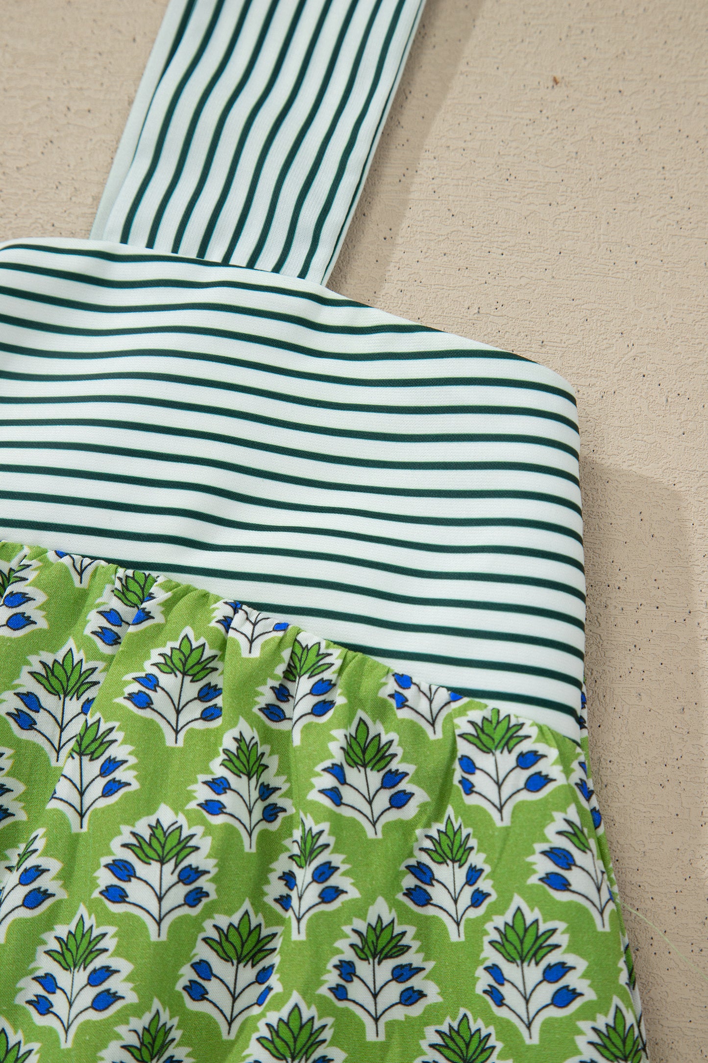 Green Fashion Printed Knot Straps Babydoll Tank Top