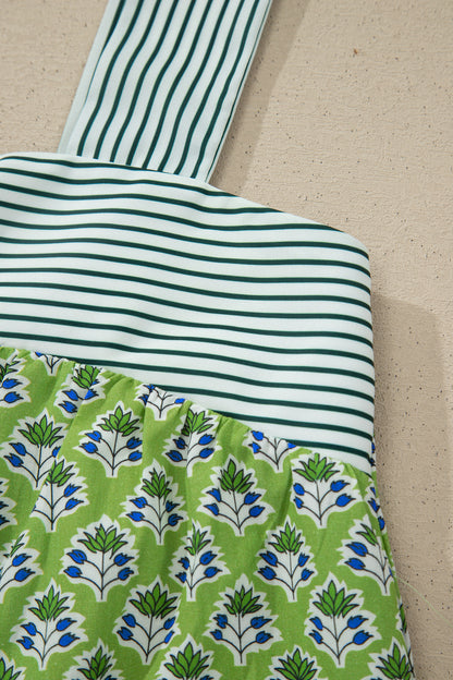 Green Fashion Printed Knot Straps Babydoll Tank Top