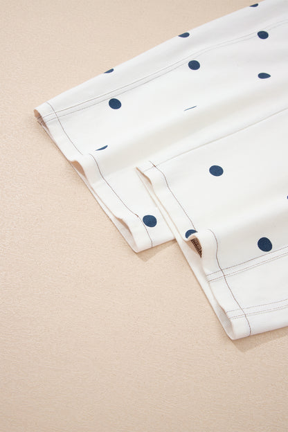 Jet Stream Polka Dot Print Bib Pocket Denim Barrel Overalls Jumpsuit