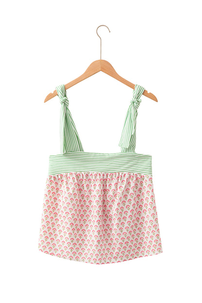 Green Fashion Printed Knot Straps Babydoll Tank Top