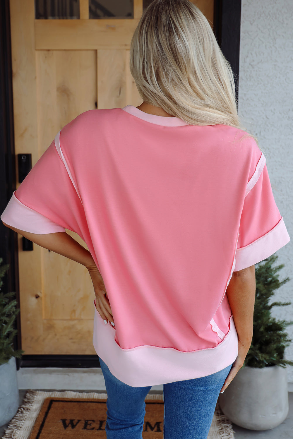 Smoke Green Half Sleeve Raw Seam High Low Side Split Top