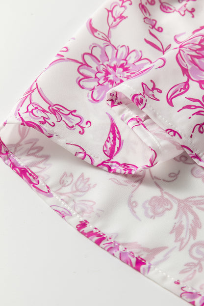 Pink Baroque Floral Ruffle Sleeve V Neck Blouse Top