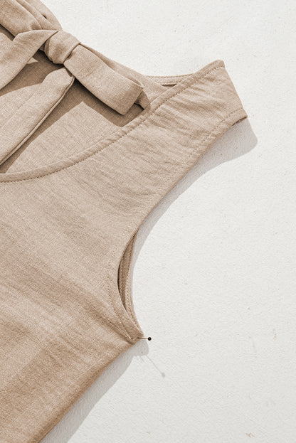 Smoke Gray Knot Scoop Back Ruffle Hem Sleeveless Mini Dress