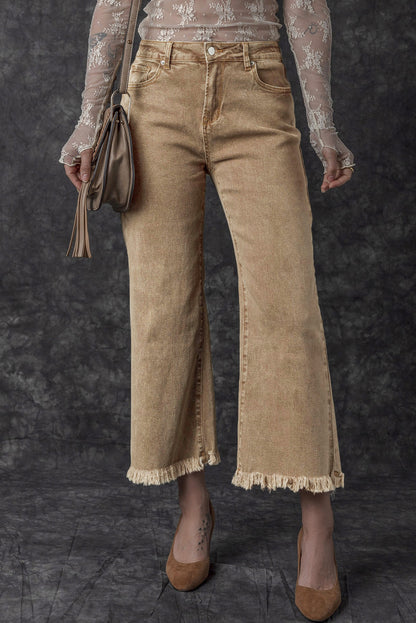 Myosotis Acid Washed High Rise Cropped Wide Leg Jeans
