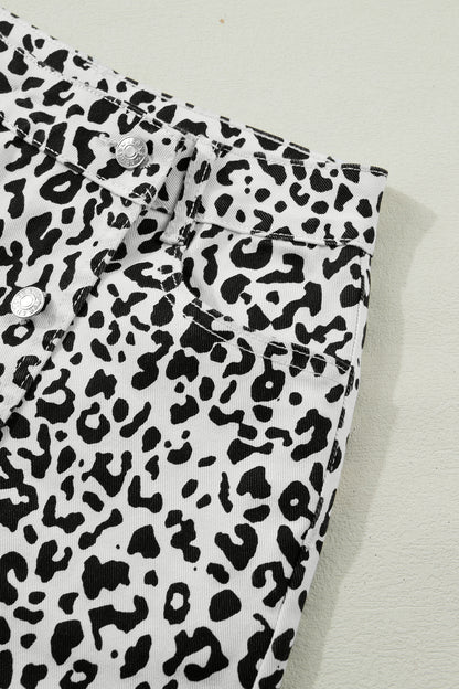 Brown Leopard Print Button Overlap Denim Shorts