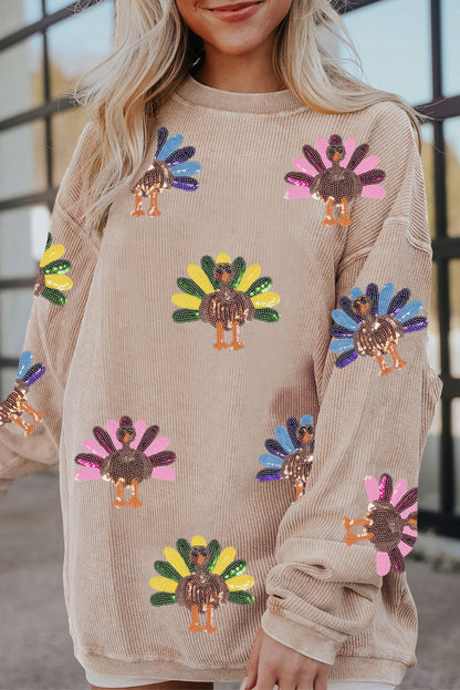 Apricot Turkey Graphic Corded Baggy Sweatshirt