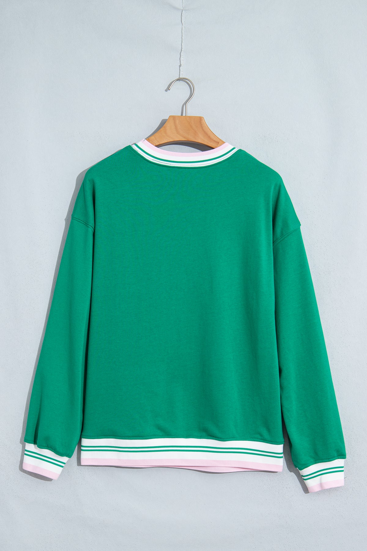 Light Pink Contrast Striped Trim Baggy Pullover Sweatshirt