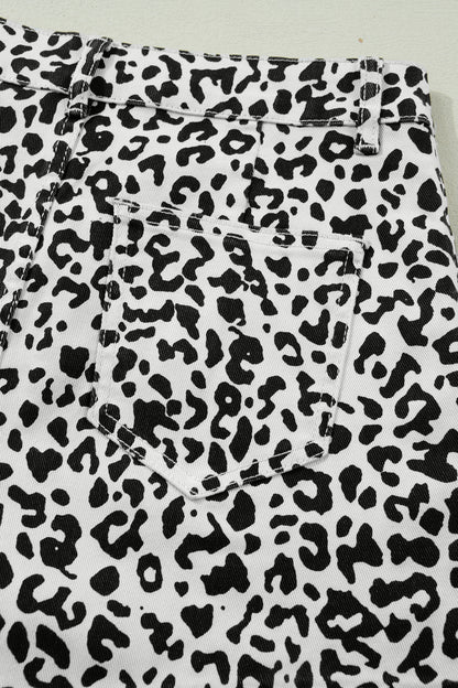 Brown Leopard Print Button Overlap Denim Shorts