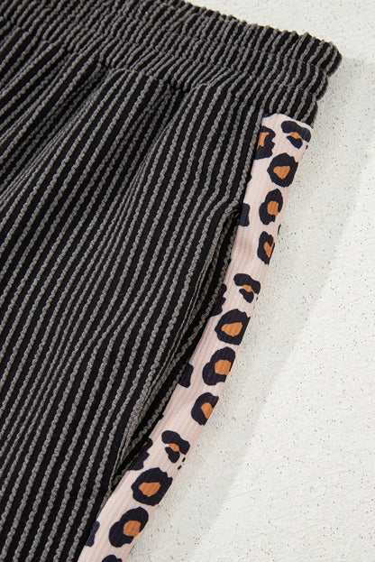 Carbon Grey Leopard Patchwork Edge Twisted Rib T Shirt and Cropped Pants Set