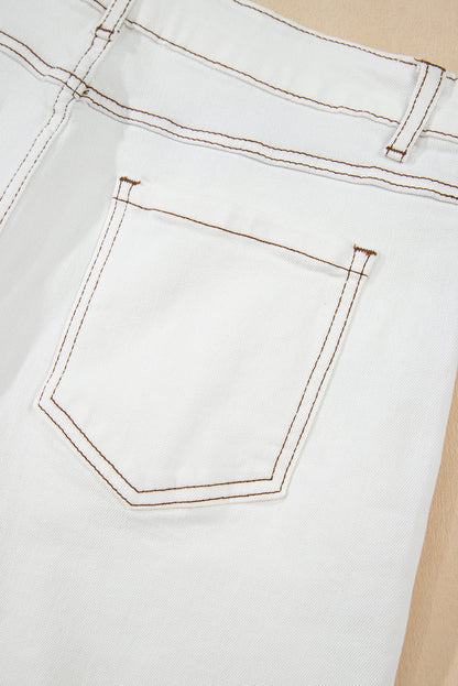 White Raw Hem High Waist Denim Shorts
