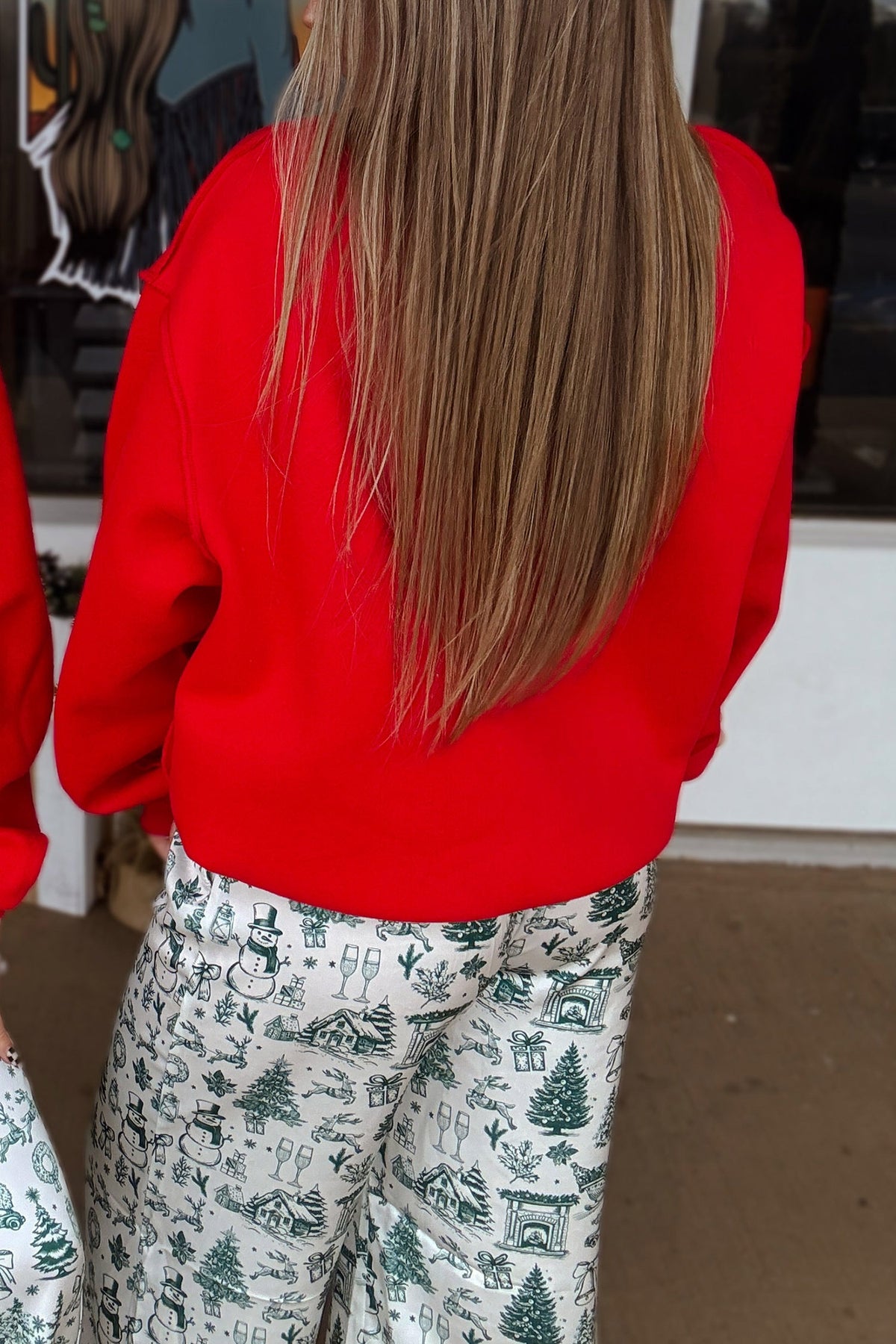 White MERRY/CHRISTMAS Reversible Print Mock Neck Baggy Pullover Sweatshirt