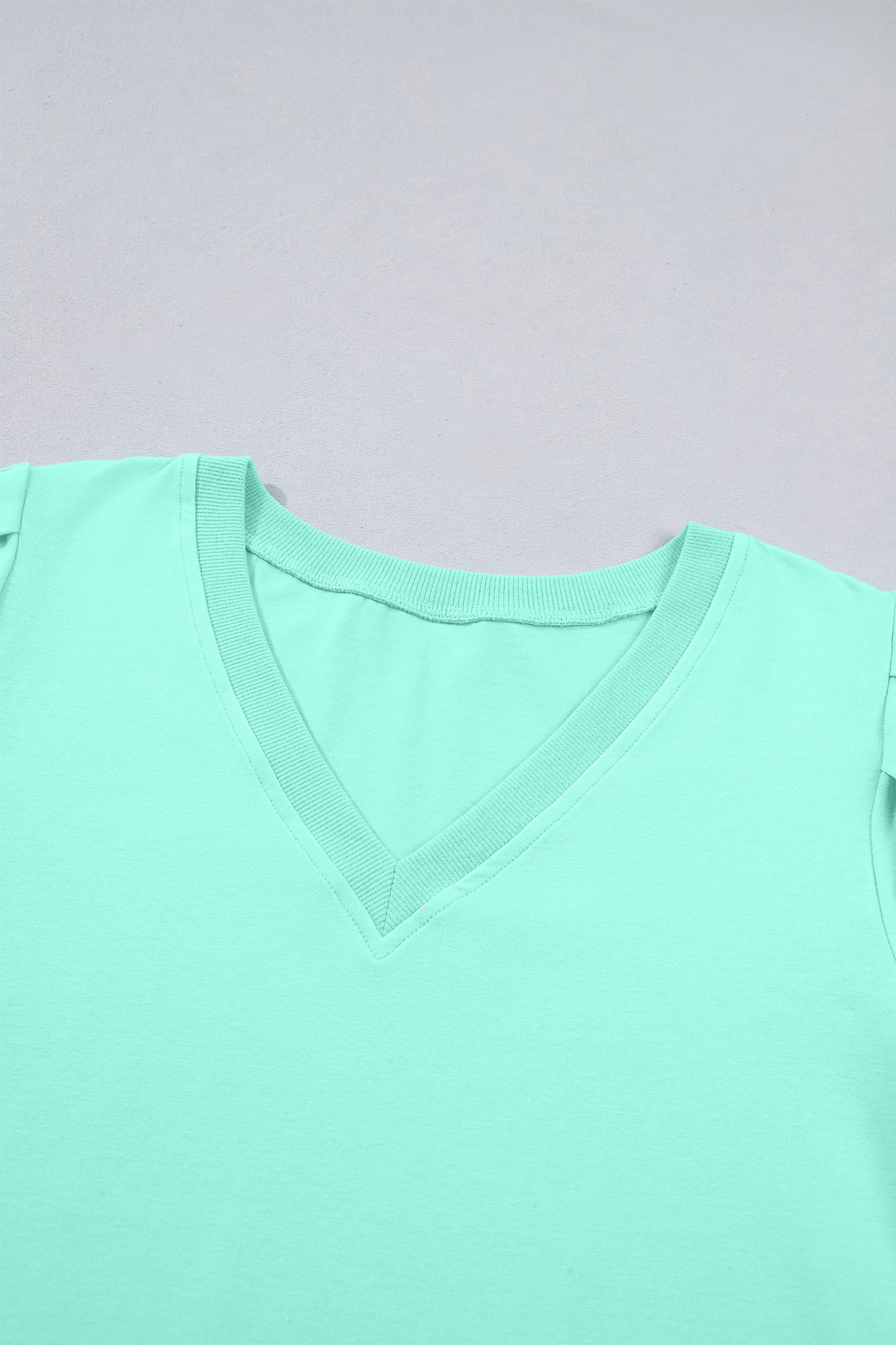Yellow Solid Color V Neck Short Puff Sleeve Blouse