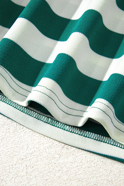 Green Stripe Flutter Sleeve Round Neck Shift Dress