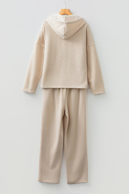 Parchment Leopard Drawstring Pullover Hoodie and High Waist Pants Corduroy Suit