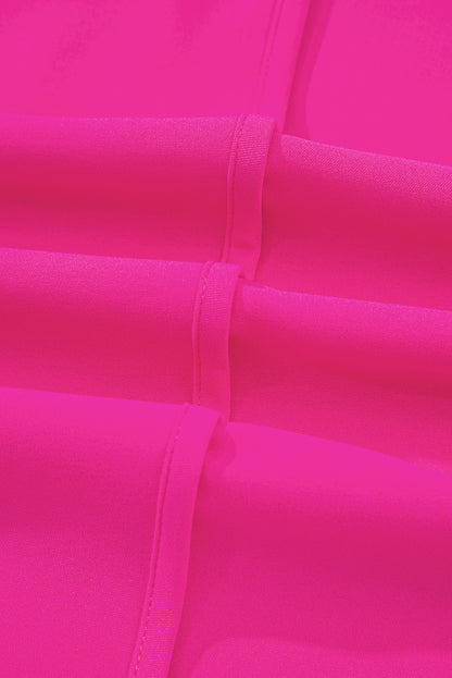 Bright Pink Seamed Back High Low Hem V Neck Cuffed Sleeve Plus Size Tee