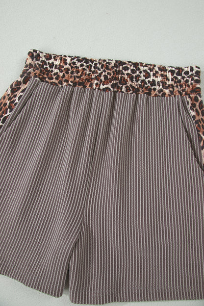 Sky Blue Leopard Trim Twist Ribbed Short Set