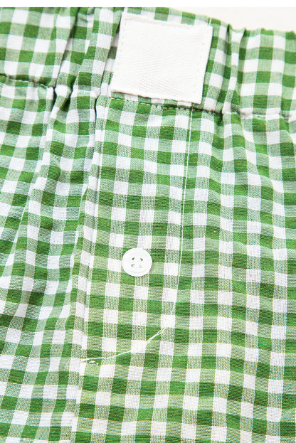 Fern Green Red Plaid Gingham Printed High Waist Shorts