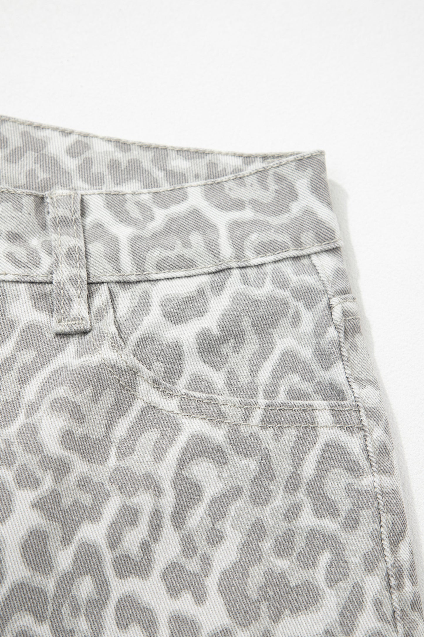 Sky Blue Leopard Frayed Edge Wide Leg High Waist Jeans