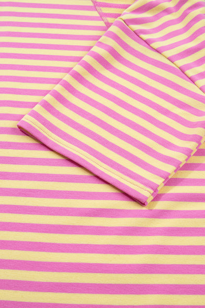 Yellow Stripe Drop Shoulder Boxy Casual Terry Short Set