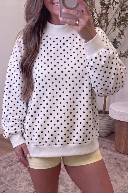 Brown Casual Polka Dot Mock Neck Sweatshirt