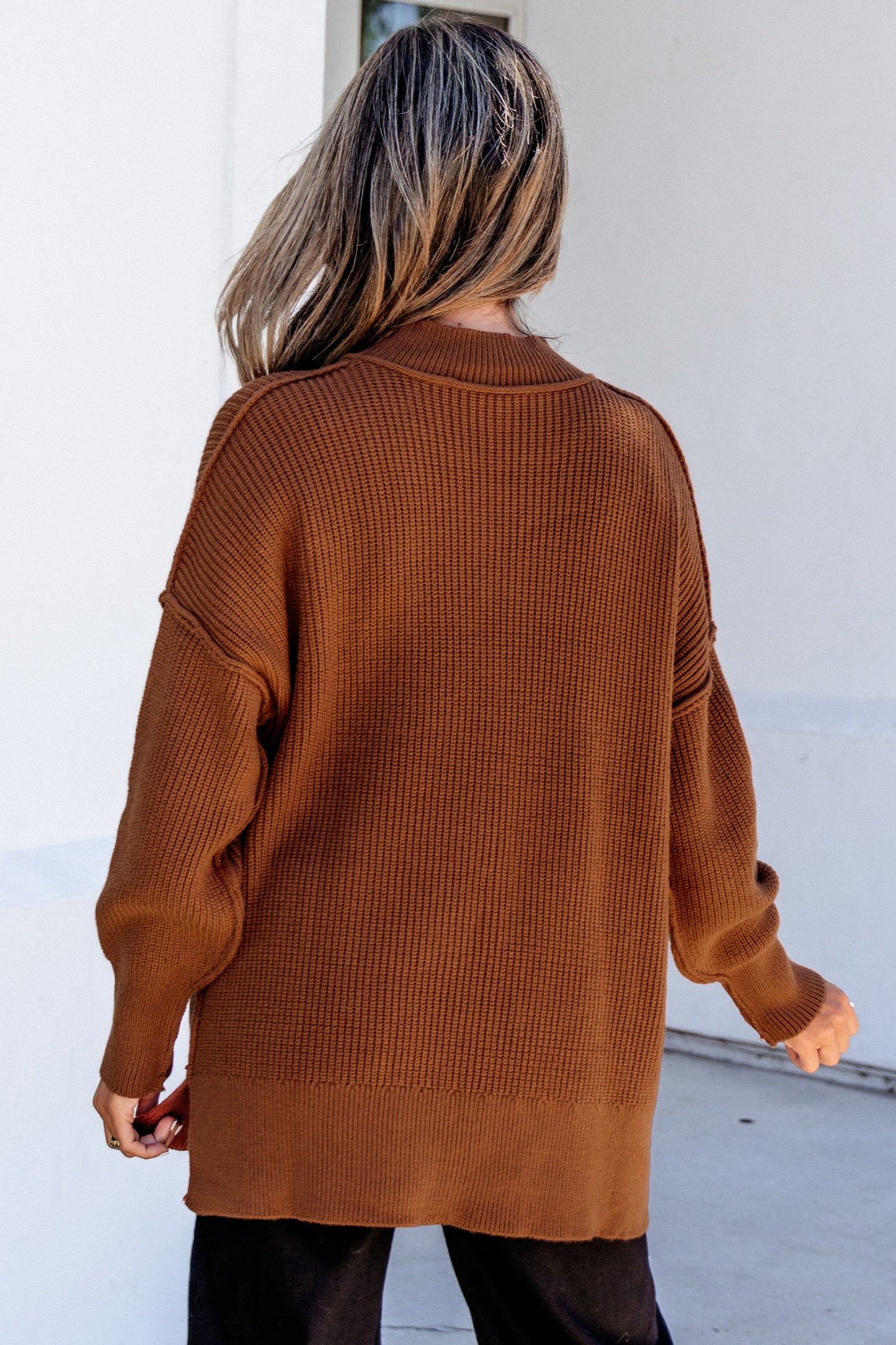 Red Dahlia Long Sleeve Ribbed Knit Stand Neck Regular Fit Sweater