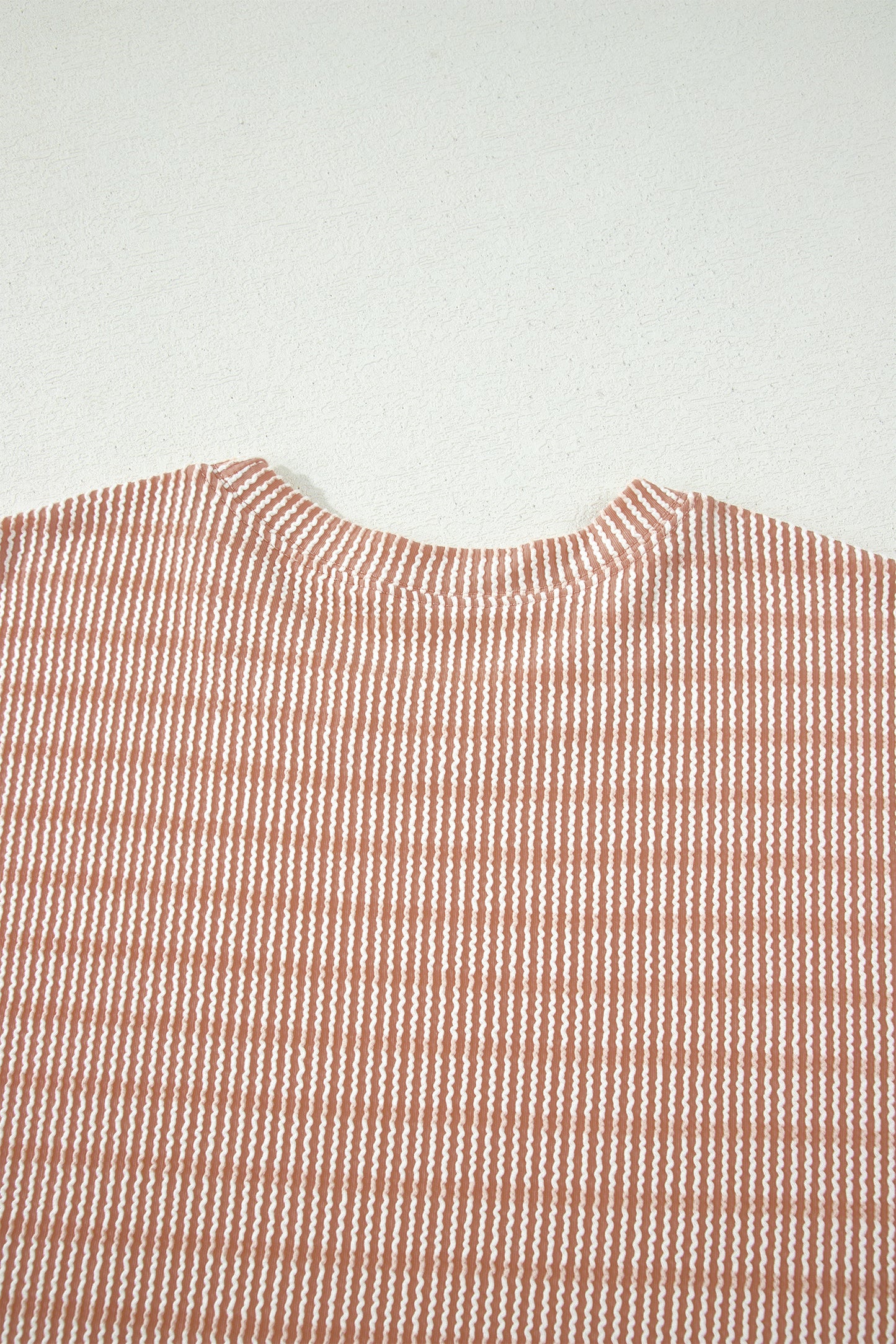 Rose Stripe Raised Rib Loose Tee Drawstring Elastic Waist 2pcs Short Set