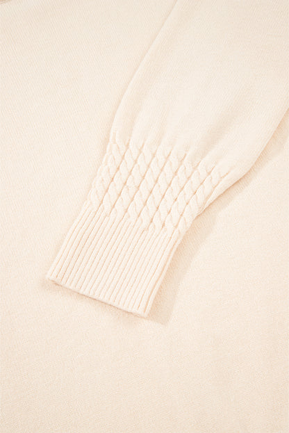 Beige Cable Texture Bohemian Ruffle Hem Patchwork Sweater