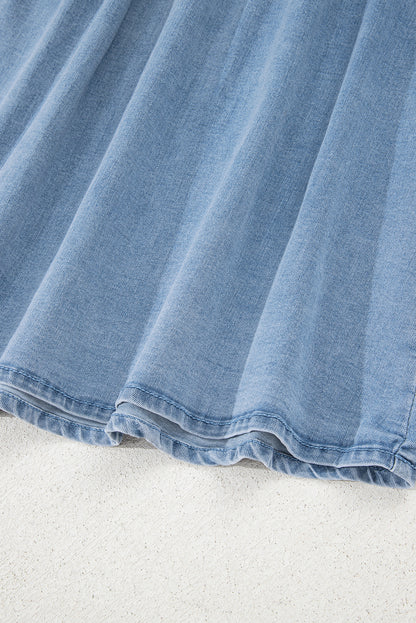 Myosotis Square Neck Bowknot A-line Sleeveless Denim Dress