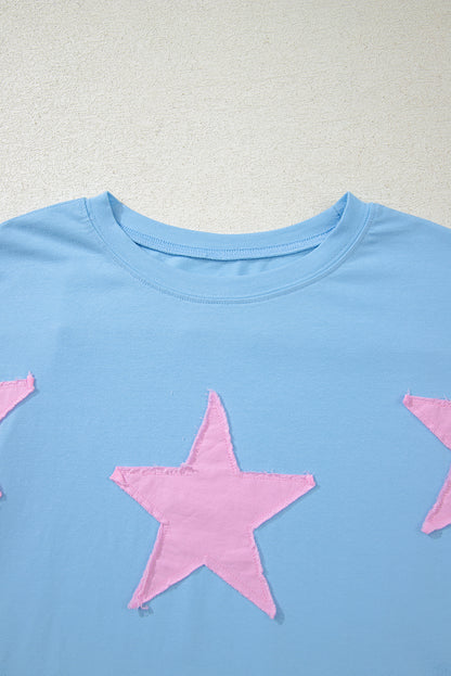 Myosotis Frayed Denim Star Patched Oversize T Shirt