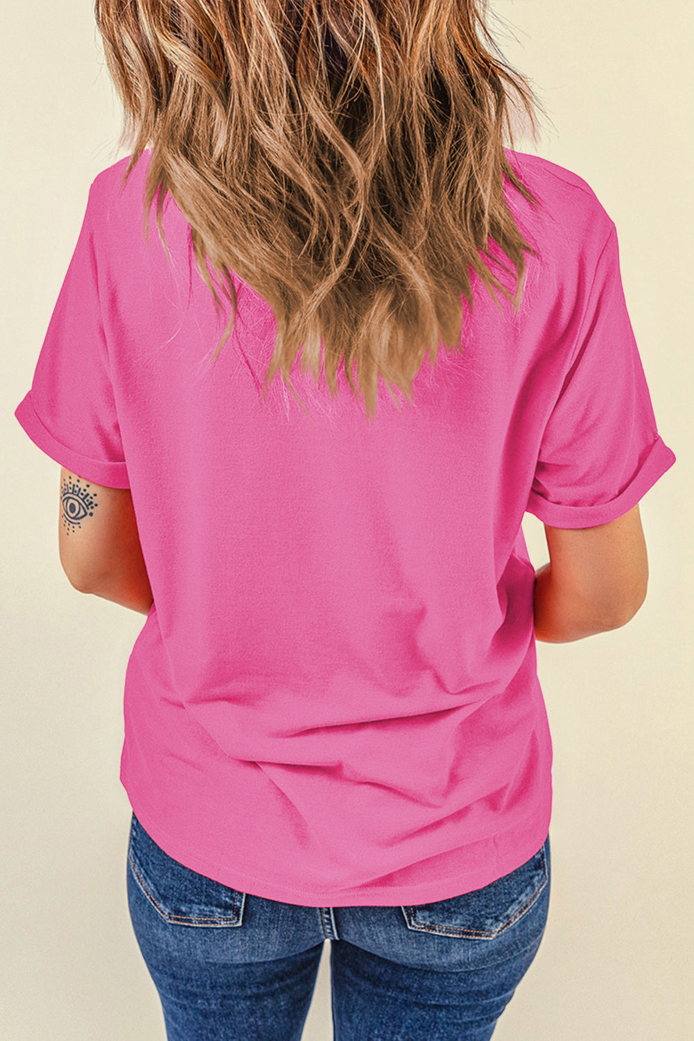 Yellow Cream Casual Plain Crew Neck Tee