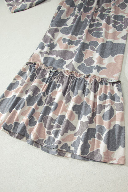 Brown Camo Print Wide Leg Casual Pants