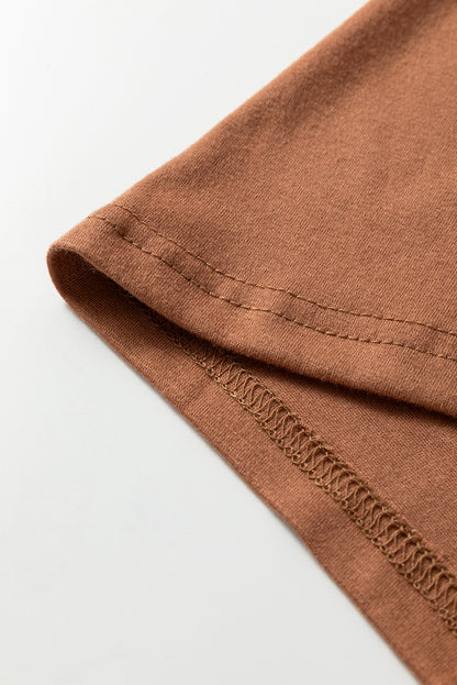 Brown Floral Sleeve Patchwork Round Neck Plus Blouse