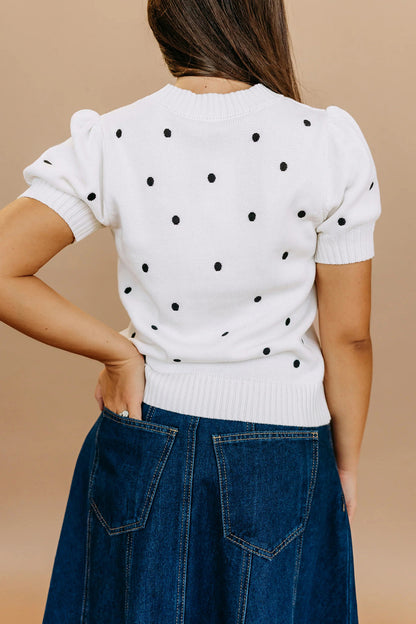 Chestnut Elegant Polka Dot Bubble Short Sleeve Sweater