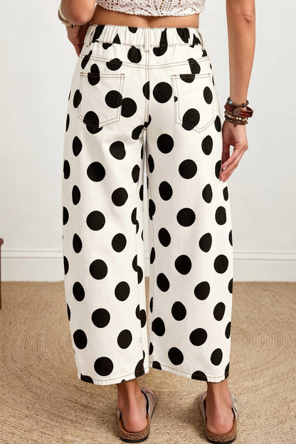 White Polka Dot Ankle-Length Barrel Jeans