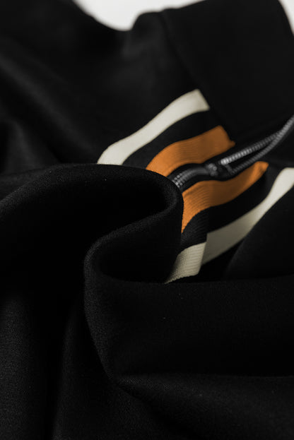 Gray Striped Patchwork Quarter Zip Pullover Loose Pant Set