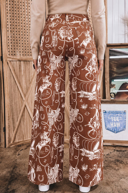 Khaki Patchwork Print Casual Shift Jeans