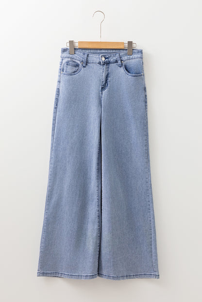 Dirty blue High Waist Button Zip Fly Bell Bottom Jeans