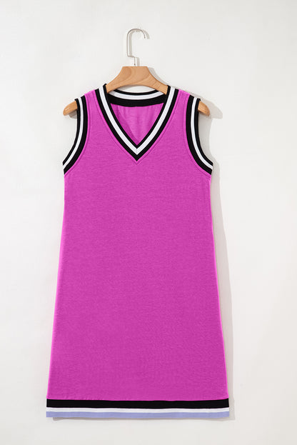 Myosotis Color Contrast Trim V Neck Shift Sleeveless Mini Dress