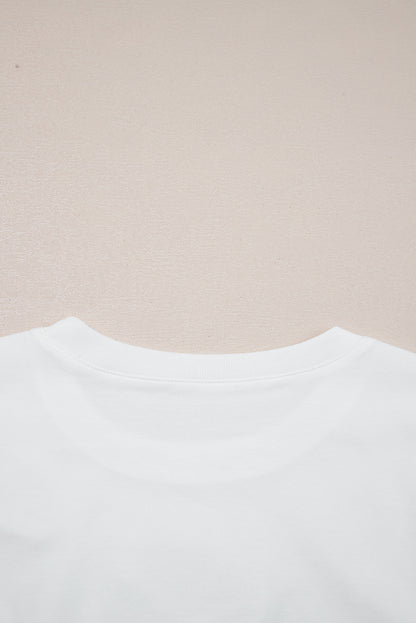 White Rhinestone Bow Embellished Round Neck Tee