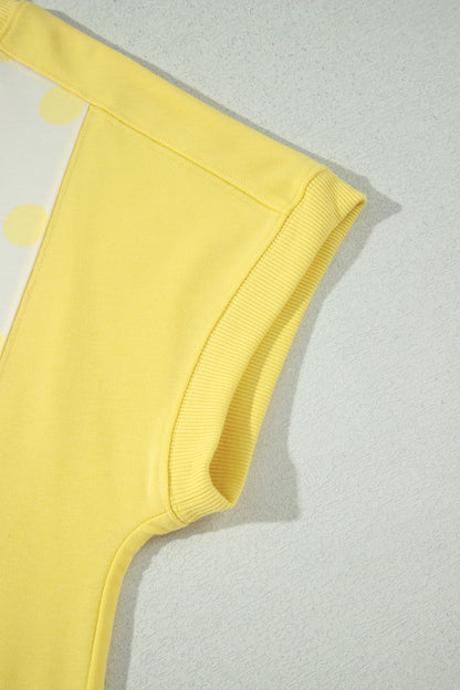 Yellow Color Block Patchwork Polka Dot Wide Leg Pant Set