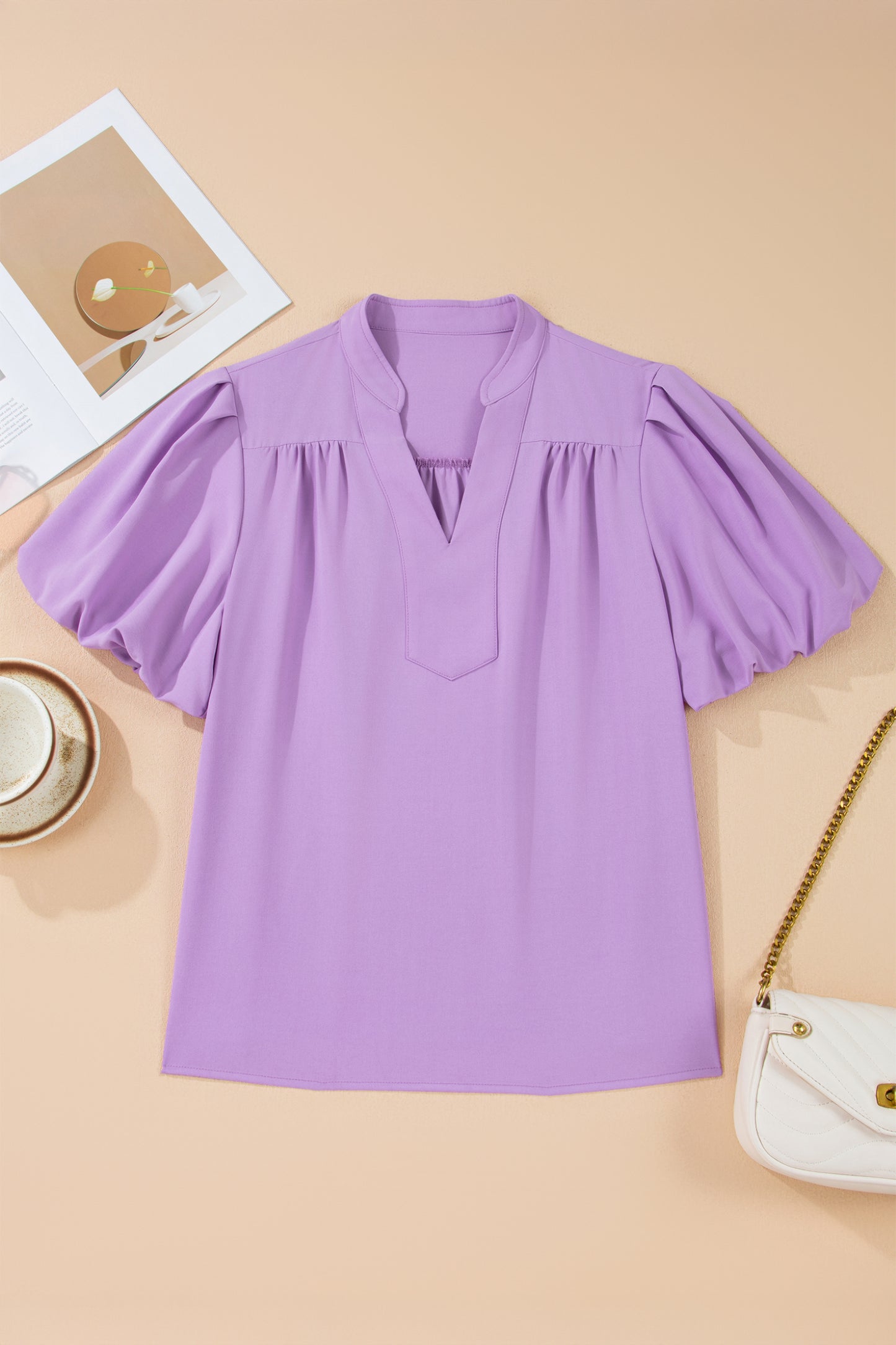 Phalaenopsis V Neck Puff Sleeve Summer Blouse