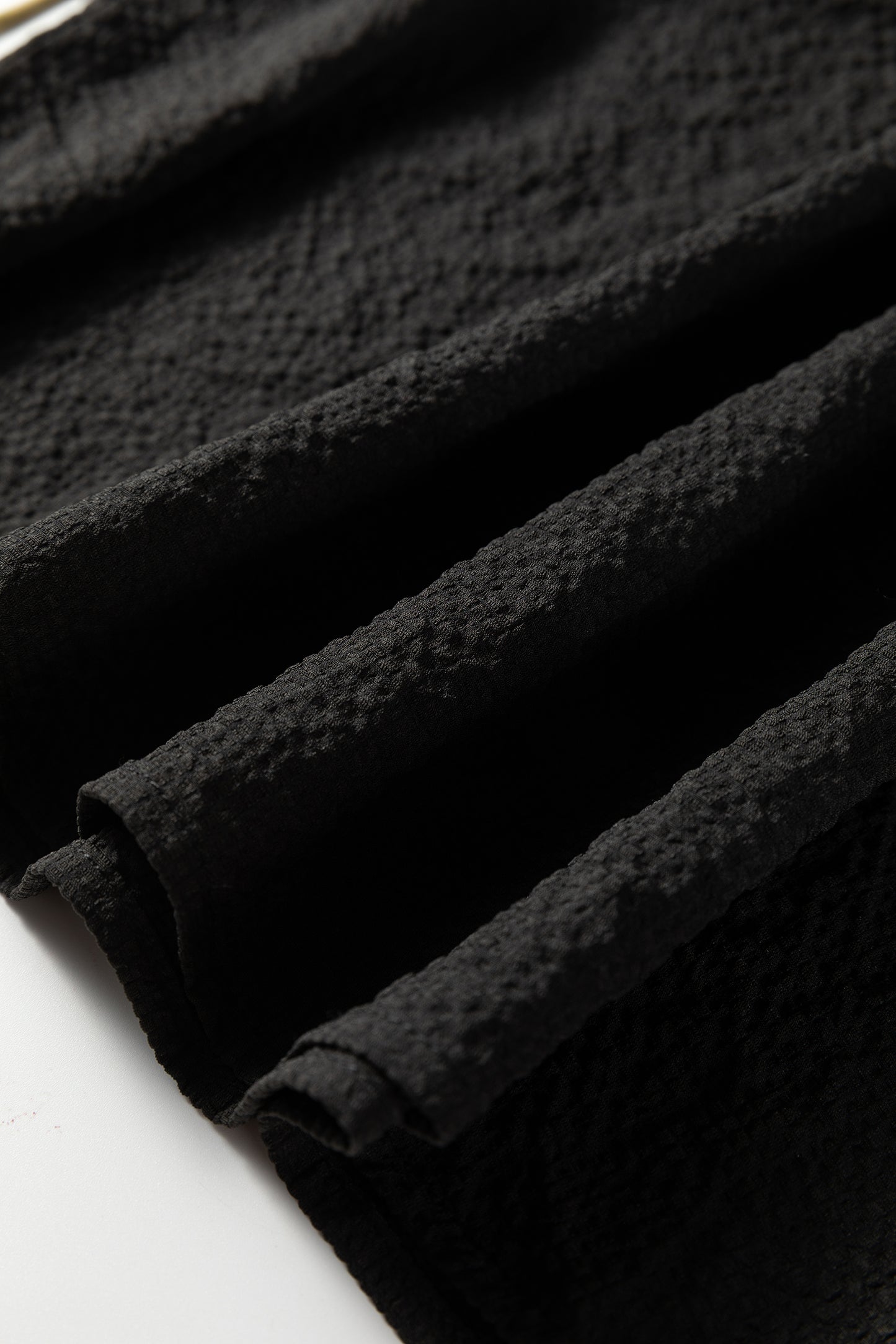 Black Color Block Patchwork Detail V Neck Textured Long Sleeve Blouse