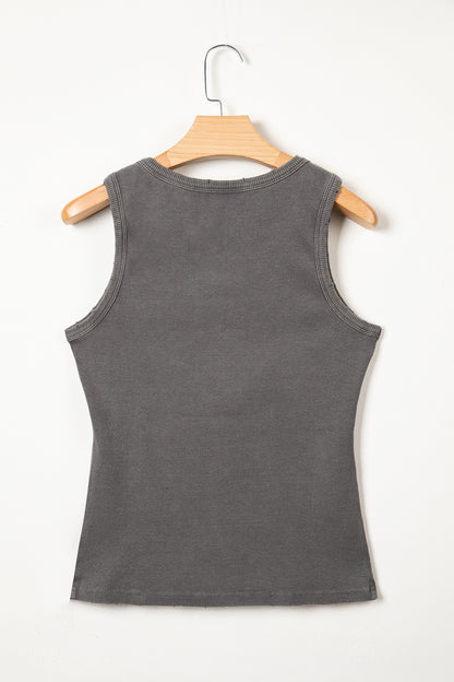 Bright Green Vintage Distressed Ribbed Mineral Wash Tank Top