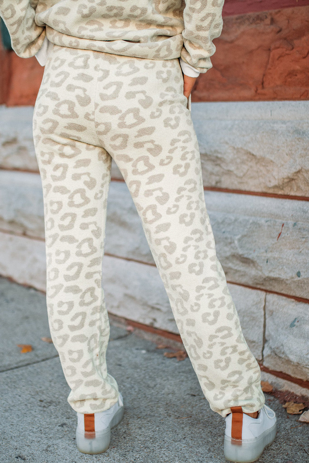 White Leopard Pullover and Drawstring Pants Lounge Set