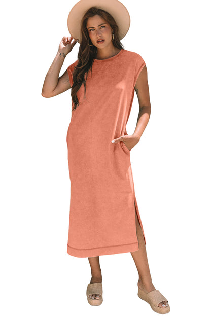 Clearly Aqua Mineral Wash Pocketed T-shirt Long Dress
